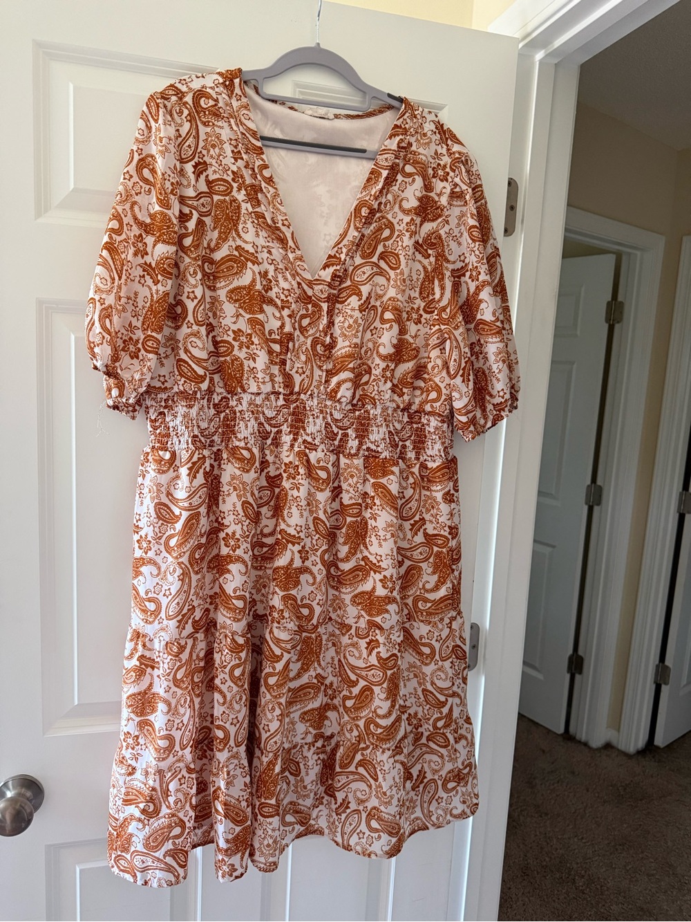 Women's Paisley V-Neck Smocked Waist Dress